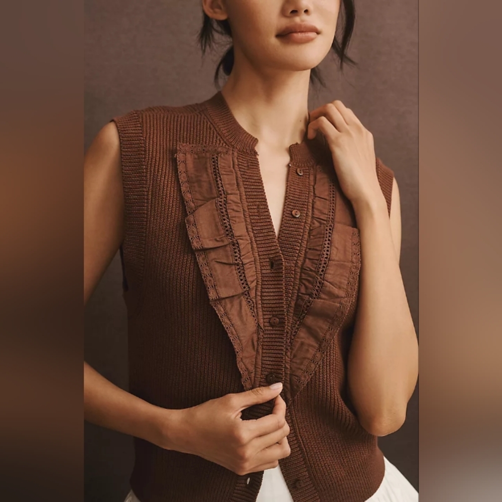 Brown Sleeveless Knit Cardigan